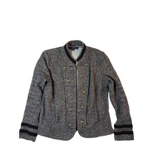 Tommy Hilfiger Marled Military Band Jacket Womens L Gray Metal Button Open Front